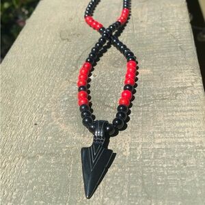 UNISEX- Back obsidian w/ Red Marble beads…..Stunning arrowhead!!!!